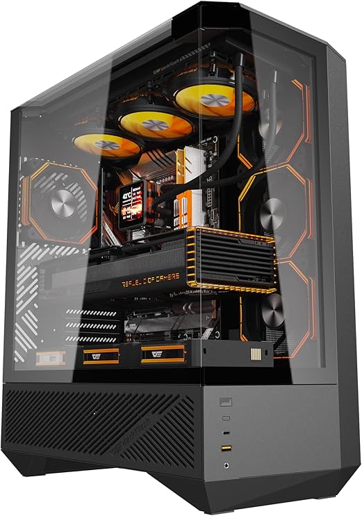 darkFlash DY460 ATX Full Tower PC Case, 4 ARGB Fans, High Airflow,Black | 330 Panoramic Glass, 4 ARGB PWM Fans, USB-C 10Gbps, 360mm Radiator, 400mm GPU Clearance, 10-Fan Support, PSU Chamber