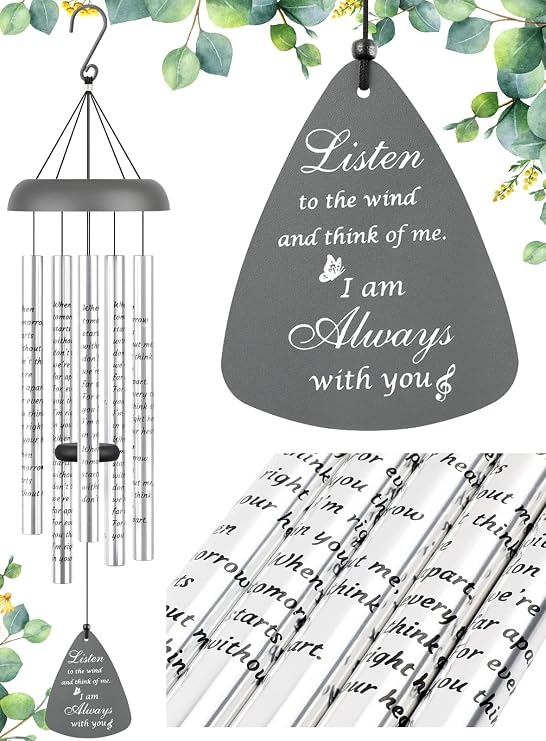 32'' Sympathy Wind Chimes Memorial Gift for Loss of Loved One Gray | Bereavement Gift in Memory of Loved One, Memorial Gifts for Loss of Mother Father Condolence Rememberance