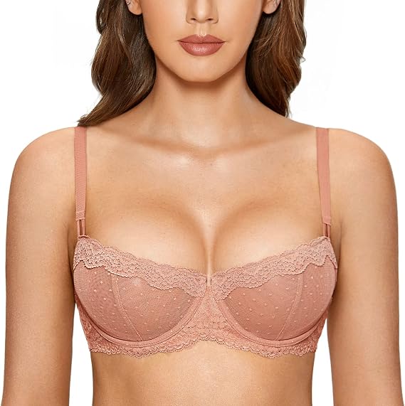DOBREVA Women's Sheer Lace Bra Underwire Balconette
