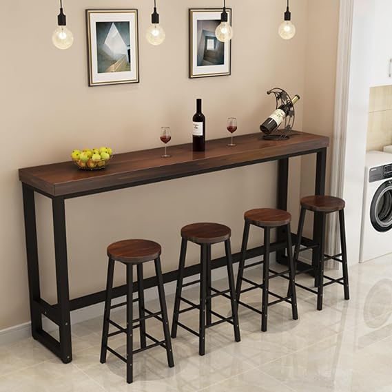 Industrial Counter Height Kitchen Dining Table,Live Edge Dining Table Narrow Bar Table,Rectangular Bar Table With metal base,Narrow Pub Patio Bar Table,Balcony Railing Table,Table Only(100*40*105cm/39