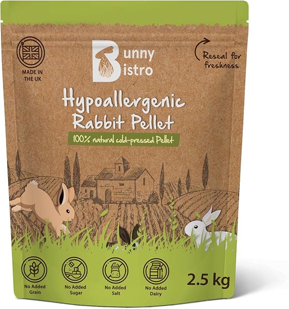 Bunny Bistro Hypoallergenic Rabbit Food Pellets 2.5kg Pouch | Premium, Cold Pressed Nuggets for Adult Indoor &amp; Outdoor Rabbits, 100% Natural, No Added Sugar or Salt