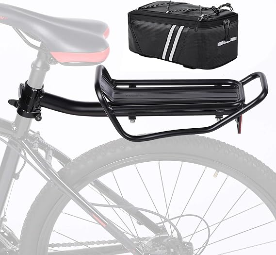Rear Bike Rack with Quickly Release Camp,Max Weight 22lb,BCR001FT (Bike Rack with Bag)