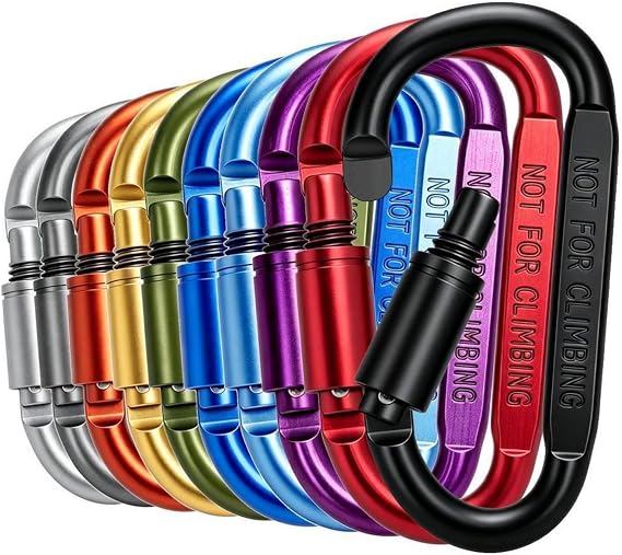 10 Pack Aluminum Locking Carabiner Clips for Hiking and Camping