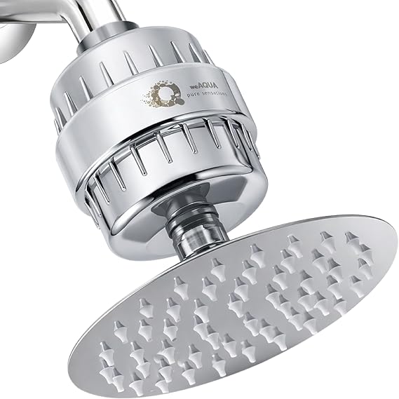 weAQUA SteelRain Filtered Shower Head 6" Solid Metal Rainfall Shower Head with Shower Filter, Dermatologist Recommended for Softer Skin, Hair, 99% Removal of Chlorine, Fluoride, Heavy Metals | Reduces Dry, Itchy Skin, Frizzy Hair