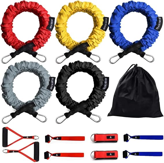 CoiTek Resistance Bands Set, 14 PCS Exercise Resistance Tube, 20lbs to 40lbs Workout Bands with Nylon Sleeve Handle Door Anchor Ankle Strap up to 150lbs | 20lbs, 25lbs, 30lbs, 35lbs, 40lbs Workout Bands with Nylon Sleeve Handle Door Anchor Ankle Strap up to 150lbs