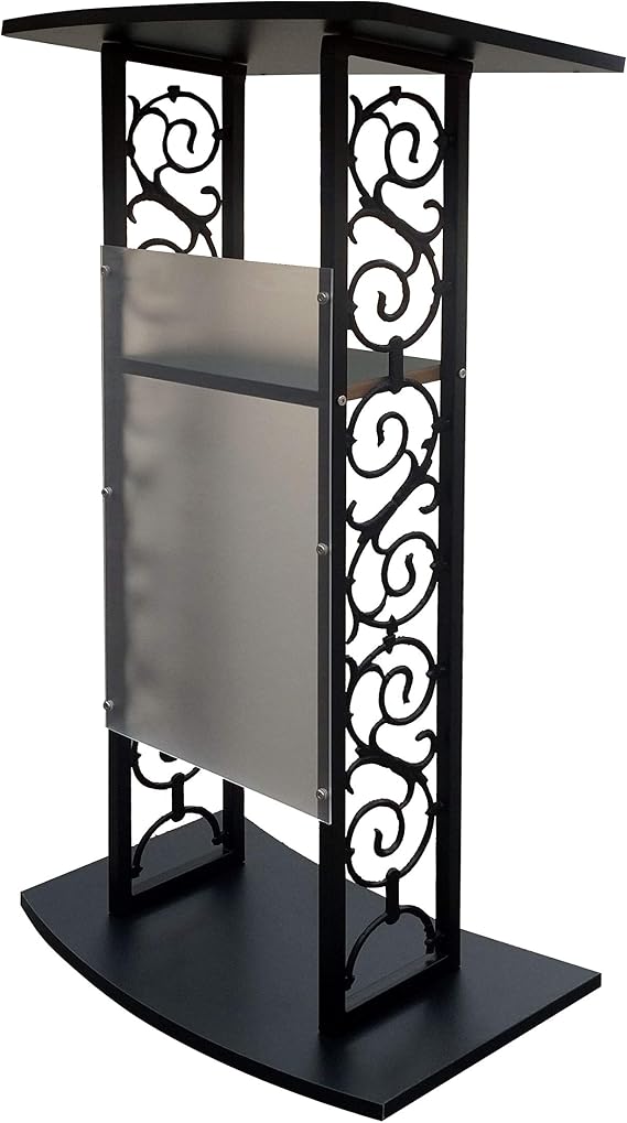 FixtureDisplays Truss Podium Metal Wood Pulpit Church Podium Conference Pulpit Event Lectern Cup Hold 18353-2D
