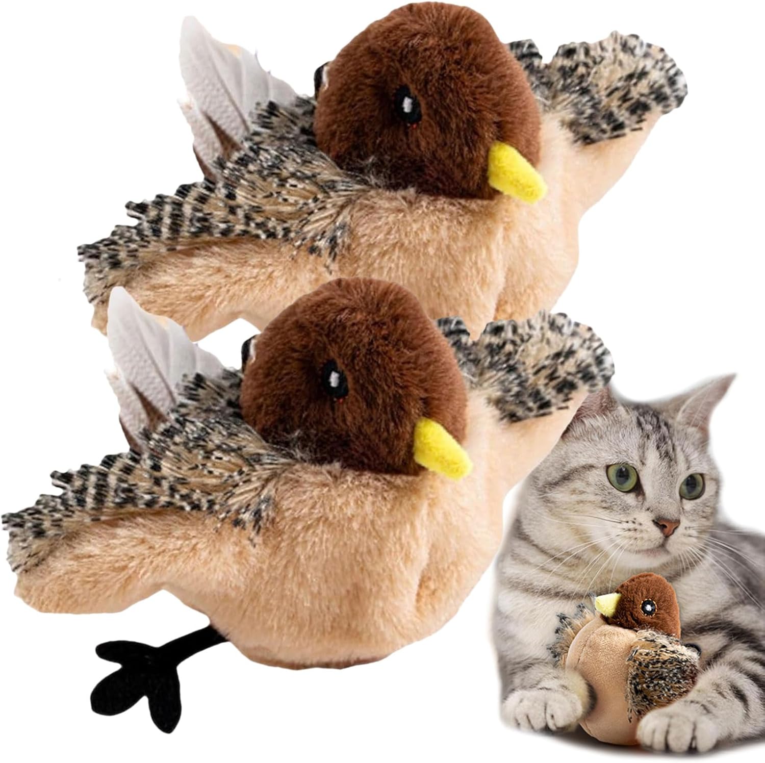 Feather Flyer, Flapping Bird Cat Toy Flying, Upgraded Simulated Chirping Bird Cat Toy, Bird Chirping Cat Toy, Flying Bird Cat Toy 2 pcs