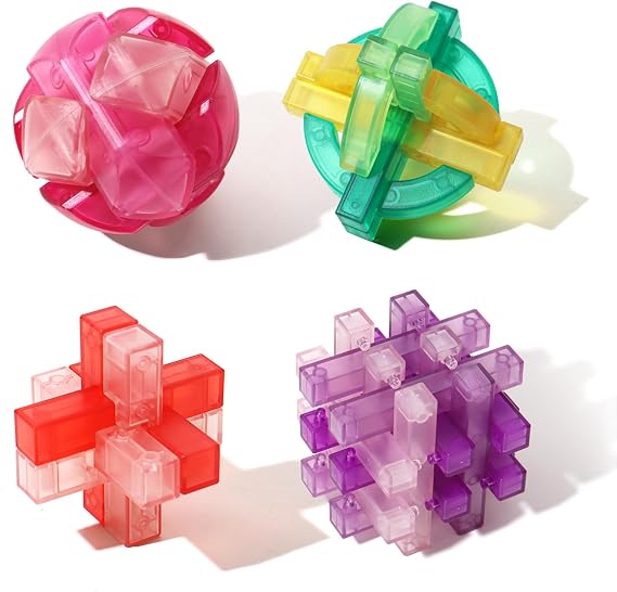 4 Pack Puzzle Games Brain Teasers Toy- 3D Puzzles for Teens and Adults -Logic Puzzle Snake Cube Magic Cube Magic Ball Brain Teaser Intellectual Removing Assembling Toy (4 PCS Transparent Style)
