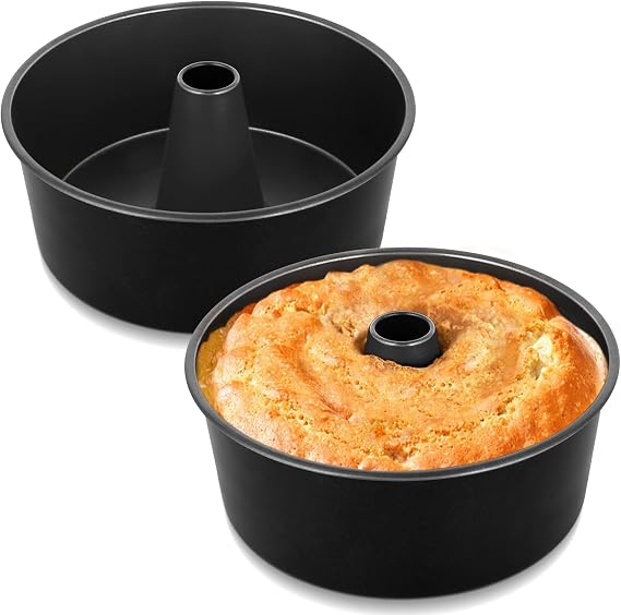 TeamFar 10 Inch Angel Food Cake Pan, Non-Stick Pound Cake Pan with Tube | Stainless Steel Core, Healthy & Heavy-Duty, One-piece & Hollow Design, Release Easily & Easy Clean, Set of 2