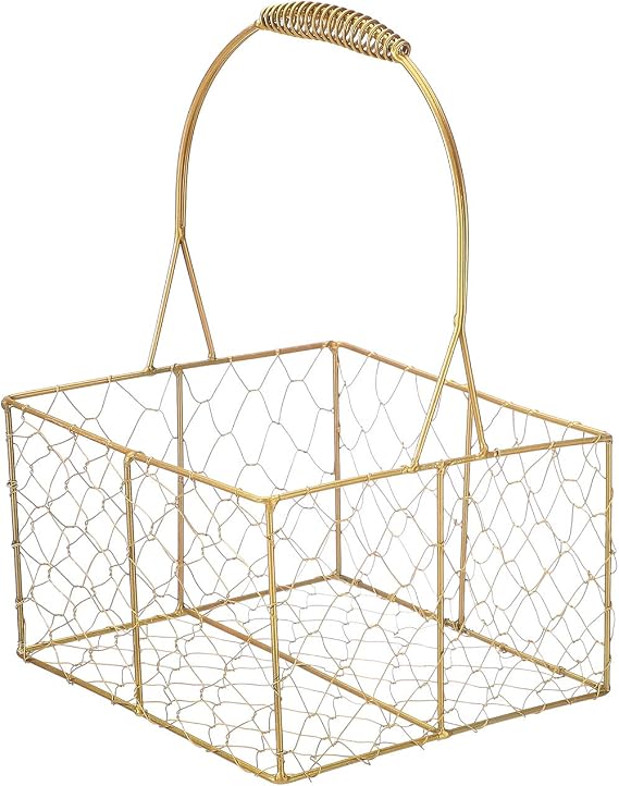 MINGZHE Wire Storage Basket with Handle Metal Wedding Basket Rustic Flower Girl Basket, Gold Decorated Basket, Copper Wire Flower Girl Basket, Rustic Gift Basket for Wedding Home Decoration(A2-1pcs)