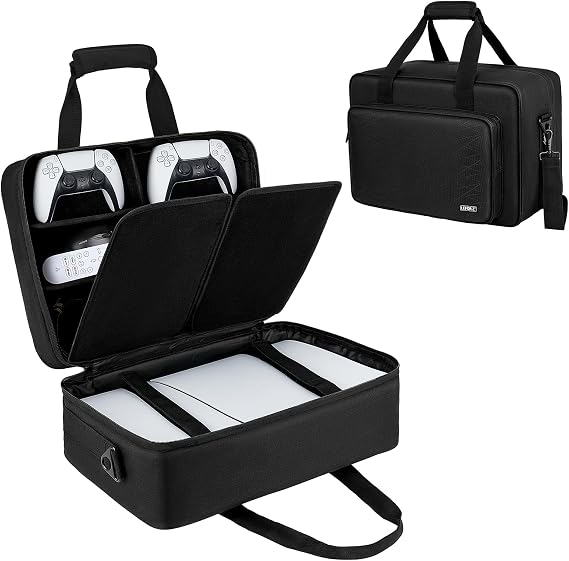 IVODEELA Console Carrying Travel Case Compatible with PS5/PS5 Pro/PS4,PlayStation 5,PS5 Digital Edition,Protective Storage Bag for PS5 Controllers,Headset,Game Discs,Charger Accessories,Black