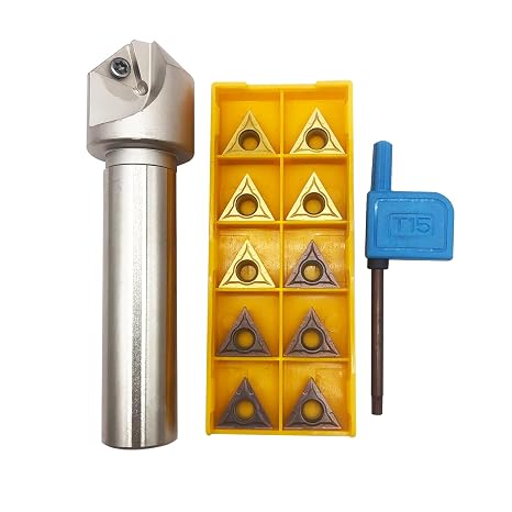 3/4inch Shank Chamfering Tool Bit Turning Tool Holder Boring Bar with 10pcs TCMT32.51 TCMT32.52 Replacement Carbide Turning Inserts (TCMT16T304 Bicolor Inserts+Chamfering Holder)