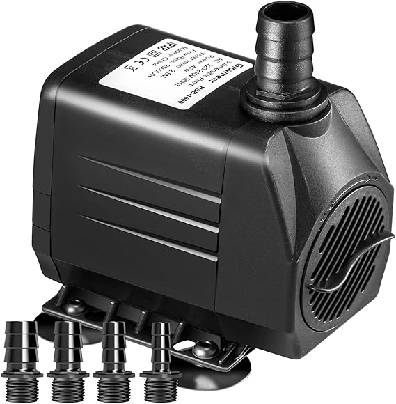 Submersible Water Pump 2500L/H, Ultra Quiet Aquarium Pump for Fountains, Pool, Fish Tank, Pond, Hydroponics, Statuary, Hight Lift 2.5m, 4 Strong Suction Cups, 4 Nozzles (2500L/H 45W)