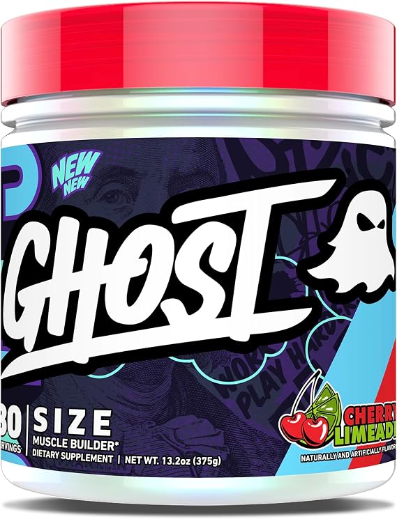 GHOST Size Muscle Builder Dietary Supplement with Creatine, Cherry Limeade | Support Muscle Growth & Strength Building for Men & Women - Betaine - Free of Sugar & Gluten, 30 Servings
