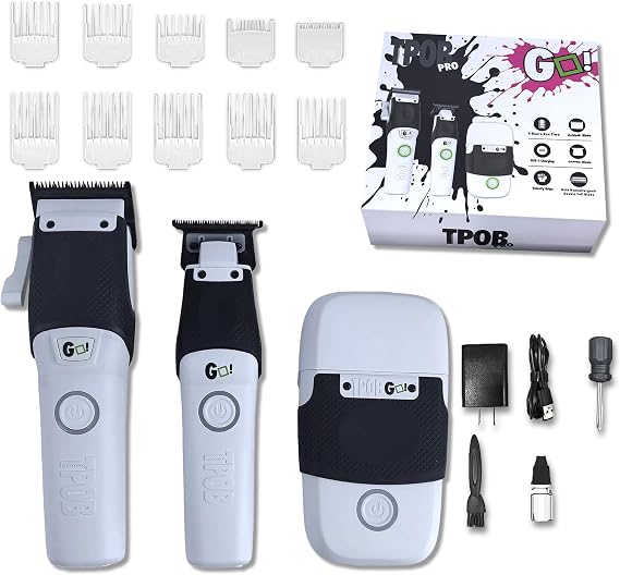 TPOB Professional Barber Clippers Go Edition Clipper Trimmer Shaver Set (White)