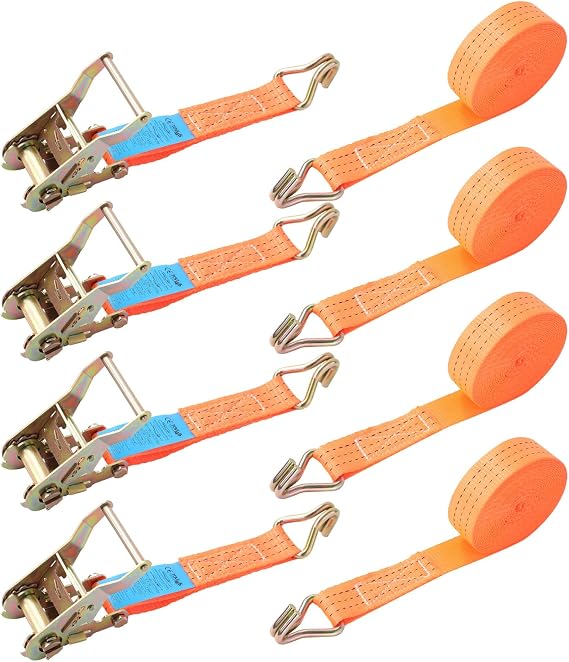 4 x 2000 KG Ratchet Straps with Double Hooks, 6m x 38mm Heavy Duty Ratchet Strap Tensioning Belts Adjustable Tie Down Strap Lashing Straps for Motorcycles, Car, Trailer, Household(4PCS)
