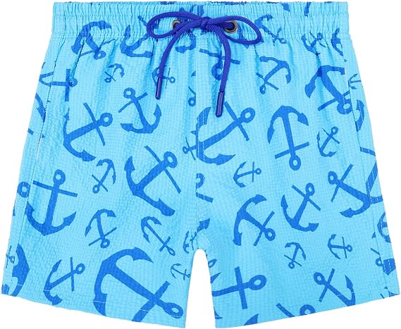 Boys Swim Trunks Nautical Anchor Print Quick-Dry Elastic Waist with Adjustable Drawstring Beach Shorts 5-14 Years