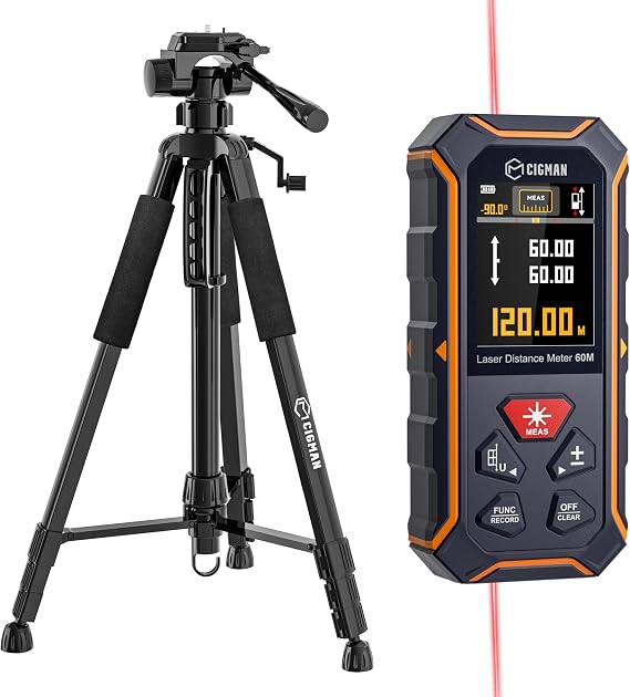 393Ft Dual Laser Measuring Tool and 59-inch Lightweight Adjustable Laser Level Tripod with 3-Way Swivel Pan Head