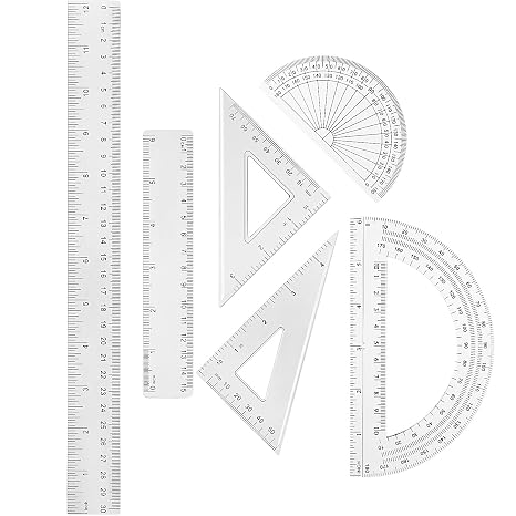 Tenare 6 Pcs Math Geometry Ruler Set, Protractor Triangle School,Clear | Clear Plastic Geometry Tools for Kids Drawing, Includes Protractors Triangles Straight Edge, Drafting Set for Math Class Home