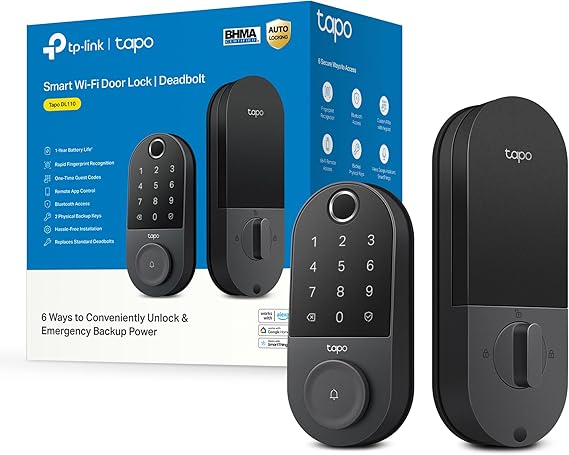 Tapo Smart Wi-Fi Door Lock, Deadbolt | Keyless Entry, Fingerprint Recognition, Touchscreen Keypad & in-App Monitoring with Scheduled Access|1-Year Rechargeable Battery | BHMA Grade 2 | DL110 | Touchscreen Keypad, Keyless Entry, In-App Monitoring with Scheduled Access, 1-Year Rechargeable Battery, BHMA Grade 2