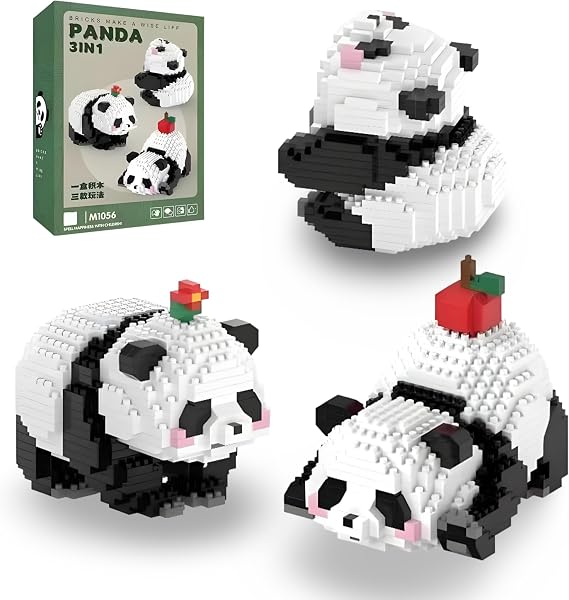 Mini Panda Building Blocks Set, Cute Animals Building Toys, Micro Blocks 3 in 1 Panda Mini Brick Kits for Adults, Party Favors Gifts for Adults and Kids, 120+ PCS (M1056)