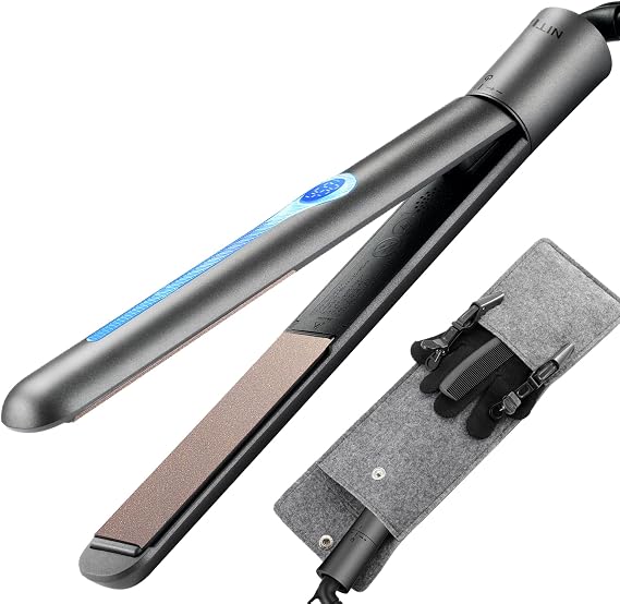 NITION Ceramic Tourmaline Hair Straighteners LCD Flat Iron MCH 10s Fast Heating Up. 1" Smooth 3D Floating Plate Healthy Straightening Tools. Travel Pouch Bag. Dual Voltage. Luxury Gift Box. Black