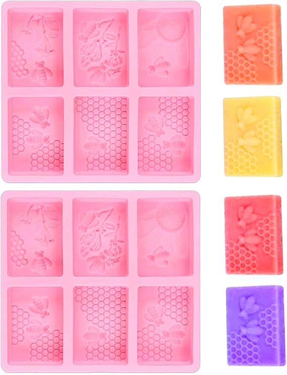 2Pcs Rectangle Bee Silicone Soap Molds, Honeycomb Molds for Chocolate Jelly Candy Homemade Craft Making