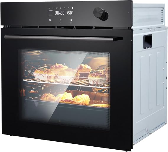 24" Built-in Electric Wall Oven, 2.5Cu.ft Capacity 3000W 240V Single Wall Oven for Kitchen Restaurant, 8 Cooking Functions &108 Automatic Recipes, Touch Control, Black