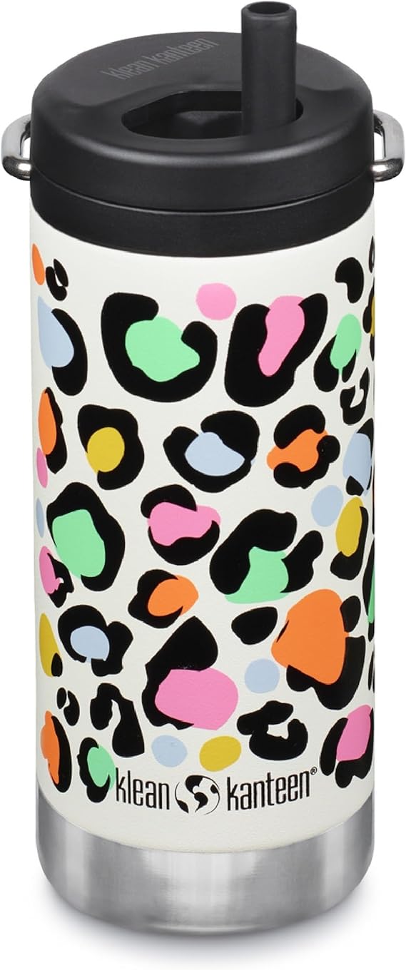 Klean Kanteen 350ml TKWide Insulated Water Bottle with Twist Lid | 100% Leakproof | 12oz Stainless Steel Sports Water Bottle | Gym or Travel | Durable & BPA-Free | (Leopard Print)