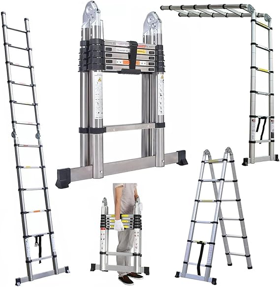 Telescopic Ladder Extendable Step Ladder Folding Multi Purpose Extension Ladders Portable A-Frame Ladder Stronger than others 3.8m/12.5ft(6.2FT+6.2FT)