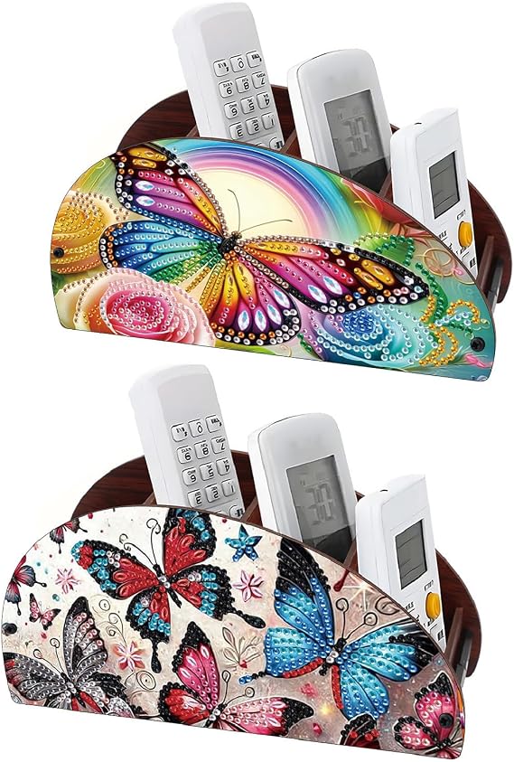 2Pcs Diamond Art Painting Multi-grid Storage Box DIY Wooden Moon Fan-Shaped Tabletop Organizer Double Sided Drill Makeup Brush Organizer for Women Office Home Ornament-03