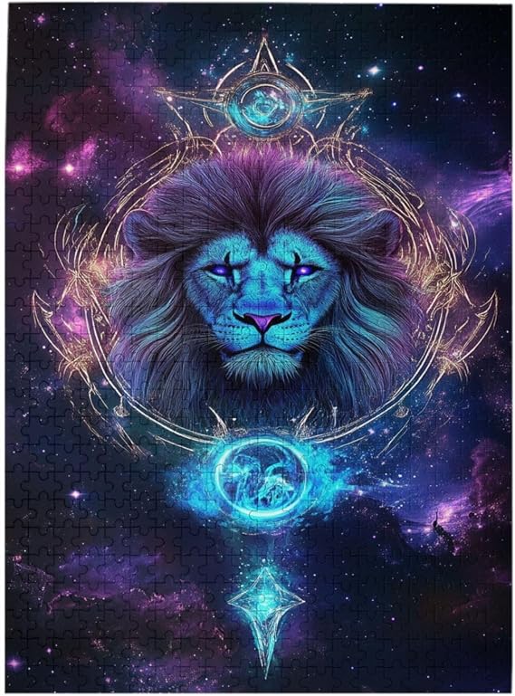Mane Lion with Celestial Ornaments, 500 Piece Jigsaw Puzzles for Adults, Nice for Leo Zodiac Enthusiasts, Brain Exercise & Relaxation, Great for Astrology Parties
