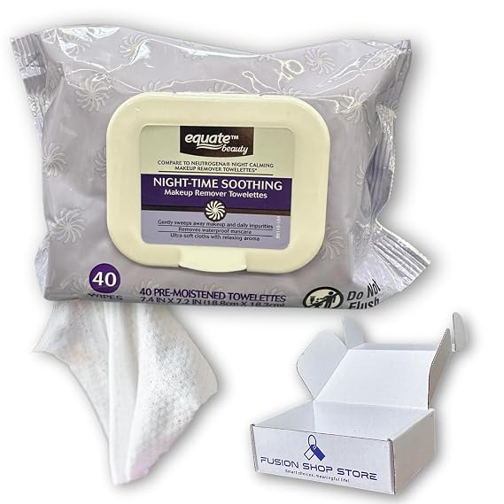 Makeup Remover Soothing- Night Time, 40 Total Wipes (Pack of 1), Boxed By Fusion Shop Store