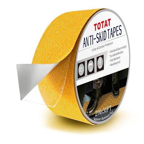 Aluminum Anti-Slip Tape 2" x30FT Yellow Ultimate Bathroom & Step Safety for Elderly/Pets - Waterproof Non-Slip Grip for Poolside, Indoor Stairs, Slippery Floors