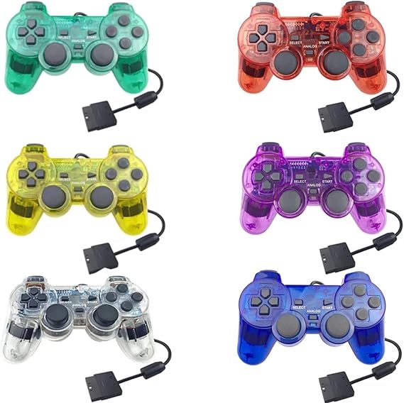 RtwrsudPS2 有線コントローラー 1個パック ダブルショック ゲームパッド Playstation 2コンソール対応 P2 有線透明ゲームパッド PS2 コンソール デュアル ショック デュアル モーター透明色色します ホワイト,1
