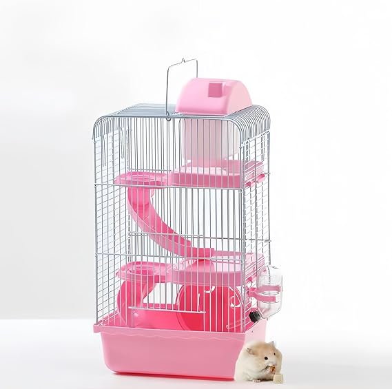Guinea Pig Cage &amp; Rabbit Cage1/2/3 floors Fully Transparent cage for Hamster Gerbils Pet CageHamster Cage Hamster House Spacious Hamster cage Small Animal Cagewith Hamster Accessories(Pink,23*17*45cm)