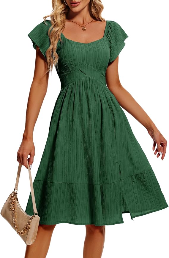 HomRain Women's Casual Midi Dresses Square Neck Split Beach Dress for Tea Party