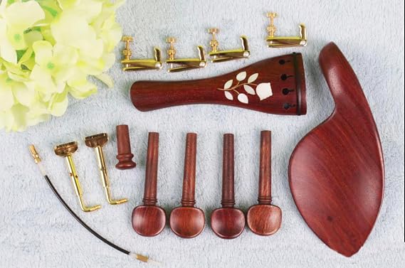 4/4 Violin kit rosewood violin peg violin tailpiece chin rest with pearl inlay full size repair install violin accessories parts (style1)