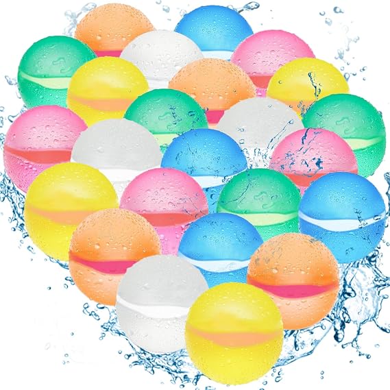 Reusable Water Balloons for Kids,24PCS Refillable Latex-Free Silicone Water Bomb with Mesh Bag, Summer Toys Beach toys Swimming Pool Party Supplies Bath Toy Outdoor Idea Gift for Kids