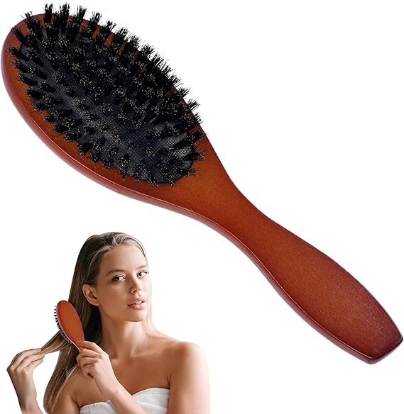 AOOWU Boar Bristle Hair Brush, 100% Soft Natural Bristles for Thin and Fine Hair, Hair Brush for Women Men Children Improve Hair Texture Restore Shine, and Makes Hair Smooth & Health (Round)