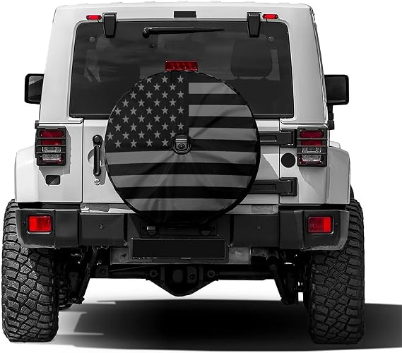 Black America Flag Spare Tire Cover with Backup Camera Hole Wheel Tire Cover Fit Trailer, RV, SUV and Many Vehicle 18inch