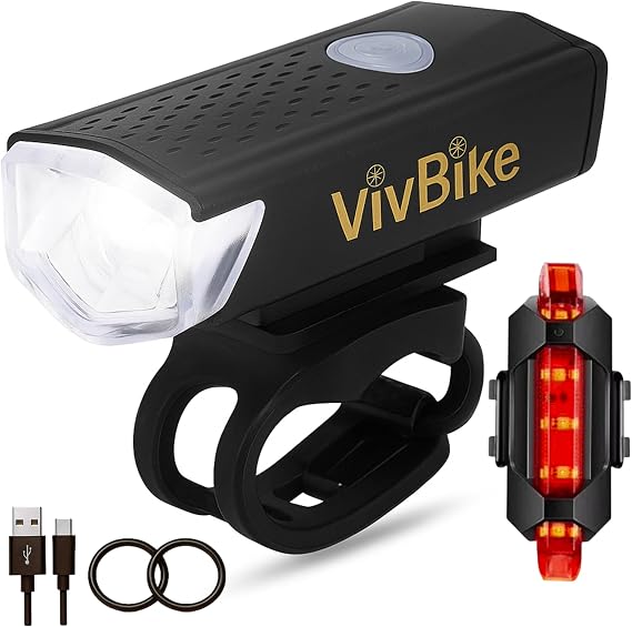 HerTime2 VivBike Rechargeable Bike Light LED Bicycle Headlight, USB-C Charging, Waterproof, Multiple Lighting Modes