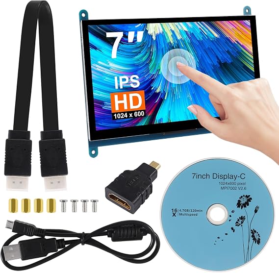 7 Inch IPS Touch Screen Display 1024600 Capacitive Screen HDMI HD Screen Full View Color LCD Liquid Crystal Screen for Windows 10 8 7, BB Black etc