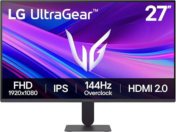 LG Ultragear G4 Gaming Monitor 27G411A-B, 27 Inch, 1080p, 144Hz Overclocked, 5ms, IPS Display, HDR 10, NVIDIA G-Sync Compatible & AMD FreeSync, Smart Energy Saving, DisplayPort, HDMI