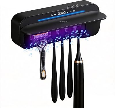 iHave Toothbrush Sanitizer Holder with 360 Disinfection, Mold & Odor Removal | Auto-Cycle UVC, 100M Ions & Fan Drying | Wall Mounted 5-Slot Toothbrush Holders for Bathrooms,Toothbrushes & Razor