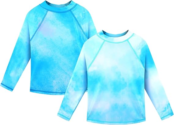 TFJH E 2 Pack Boys Girls Swim Shirt Rash Guard for Girls Long Sleeve Swim Tops UV 50+ 3-12Y