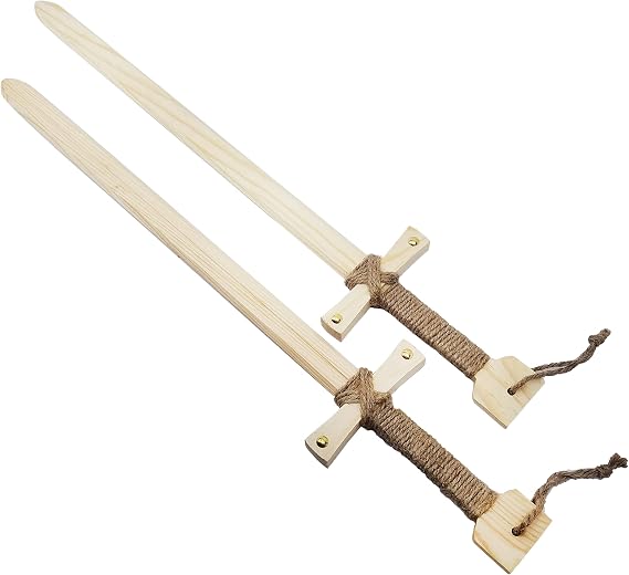 Adventure Awaits! Wooden Toy Sword for Kids | 2 Pack | Knights of The Round Table Style with Jute Wrapped Handle | Lightweight and Durable for Imaginative Kids | Set of 2