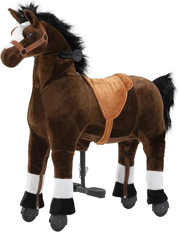 Ride on Horse for Big Kids, Horse Ride on Toy for 4 to 9 Years Old, (35.8'' Height) Riding Horse Rider Mechanical Walking Action Plush Animal, No Battery or Electricity, Max Load 165LBS - Brown