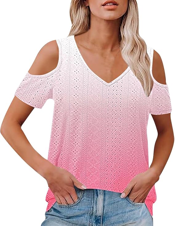 Summer Tops for Women Short Sleeve Shirts Off The Shoulder V Neck Tees Sexy Dressy Casual Tunics Beach Vacation