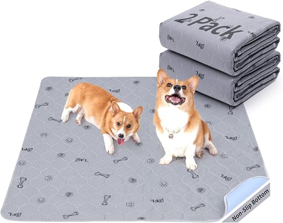 Washable Puppy Pads 2Pack Absorbent Non-Slip Reusable Dog Pee Pads 46x61CM | Bone Print Whelping Pad, Puppy Potty Training Pad, Waterproof Anti-Scratch Playpen Mat, Floor Protector, Bed Couch Cover
